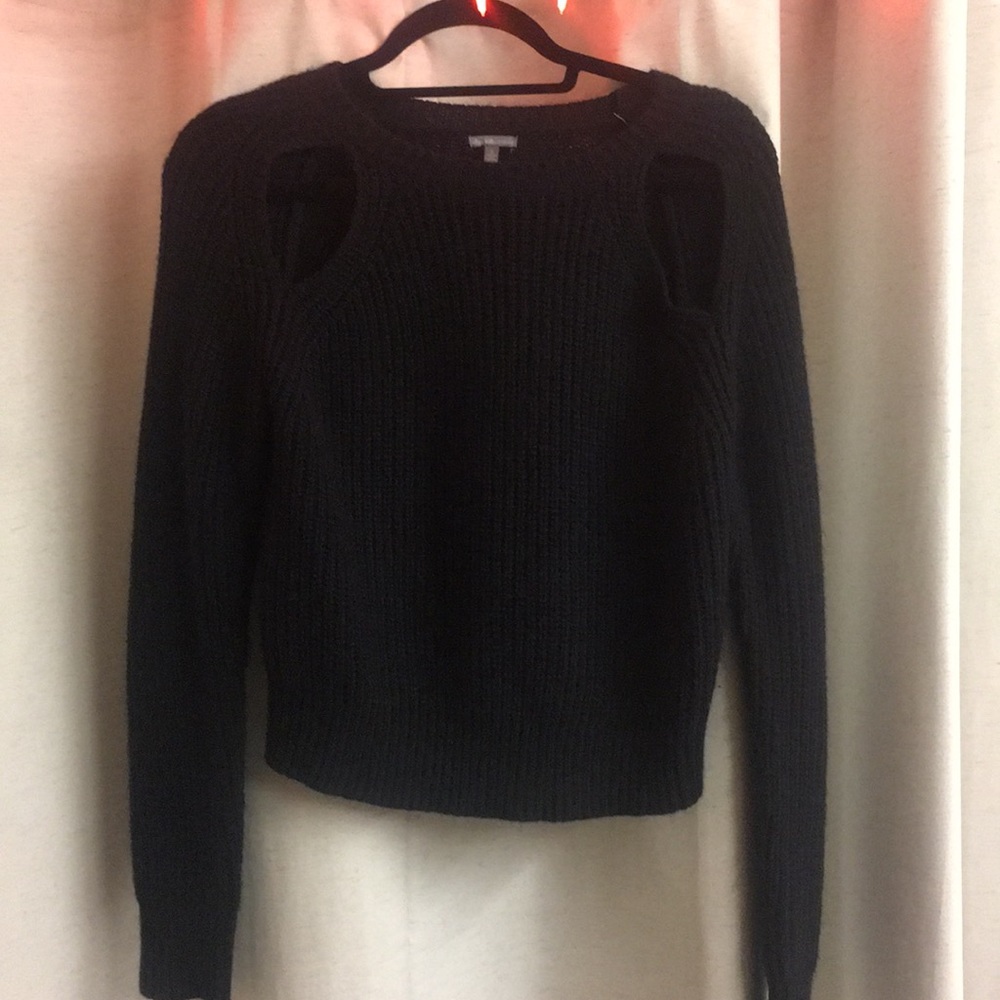 Navy blue sweater with cutout shoulders